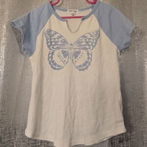 Casual Blue and White Butterfly Tee Short Sleeve